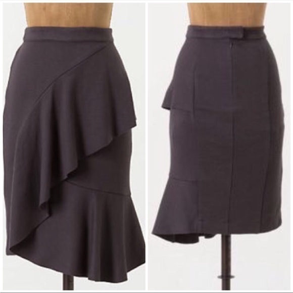 ANTHROPOLOGIE BORDEAUX TIERED RUFFLED CHARCOAL GREY SKIRT 4 - Picture 1 of 8